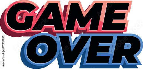 Bold, colorful game over sign representing the end of a video game, symbolizing loss, challenge, and the need to try again