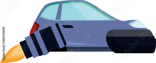 Modern transportation showcasing a futuristic flying car utilizing a rocket booster for propulsion, offering a glimpse into the future of travel
