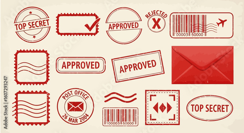 Vintage Stamp and Seal Collection Top Secret, Approved, and Postal Designs for Crafting and Design