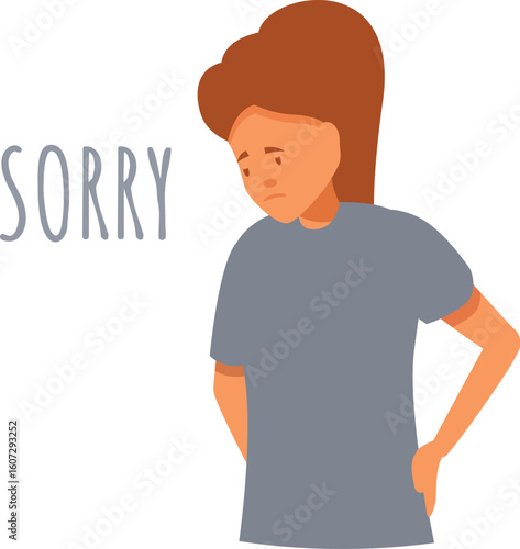 Sad woman regretting mistake, feeling guilty and expressing remorse with a sorry message