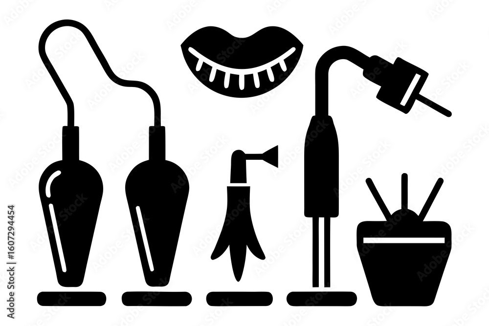 Fototapeta premium Dental hygiene tools and equipment icons