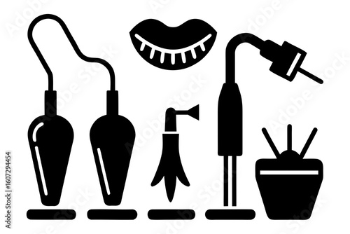 Dental hygiene tools and equipment icons