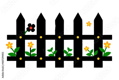 Floral Covered Wooden Fence Rustic Garden Vector Art