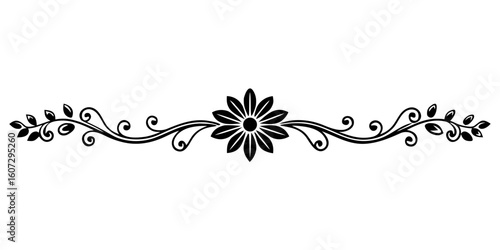 Vector Elegant black floral scrollwork with central daisy adds vintage charm to designs silhouette no background