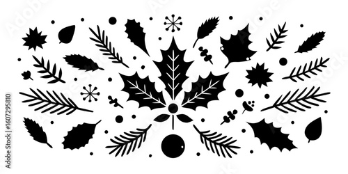 Vector Festive winter foliage and berries create a charming holiday design element silhouette no background