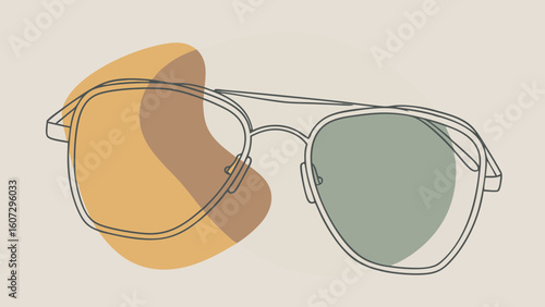 Stylish sunglasses sketch design featuring a minimalist line art style and muted colors.