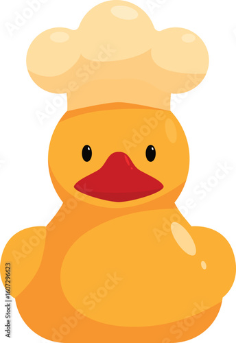 Yellow rubber duck wearing a chef hat, ready to cook a delicious meal