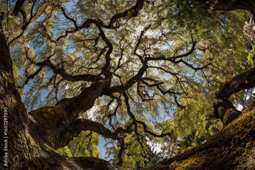 Fototapeta premium Massive tree canopy, looking up