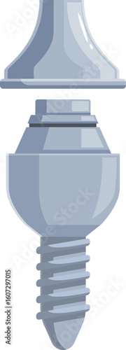 Exploded view of a dental implant showing abutment, crown and screw