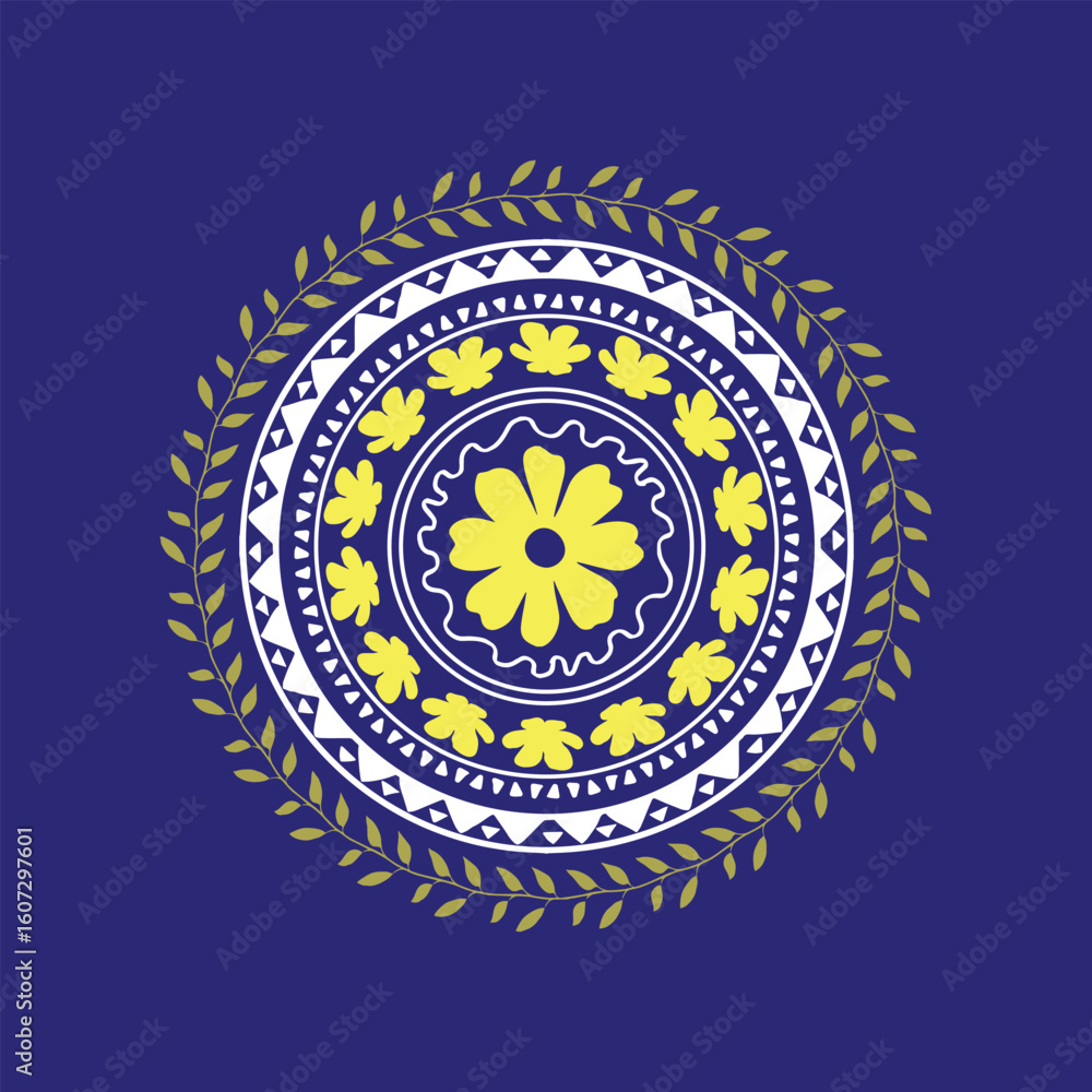 Fototapeta premium Mandala Art, Pattern Design with leaves, pattern design with flower and leaves