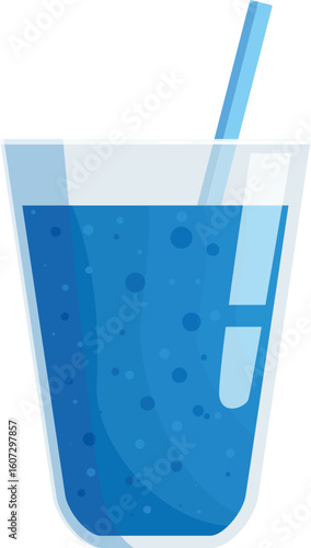 Glass with blue fizzy drink and straw refreshing beverage