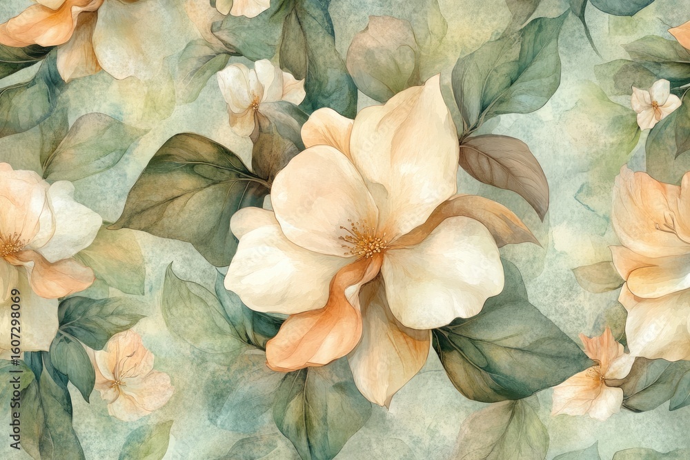 custom made wallpaper toronto digitalDelicate floral pattern, soft pastel colors, and muted greens