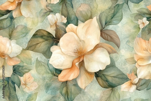 Wallpaper Mural Delicate floral pattern, soft pastel colors, and muted greens Torontodigital.ca