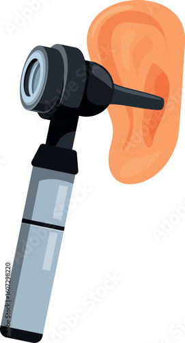Otoscope being used to examine ear canal, essential tool for diagnosing ear infections and other ear related conditions
