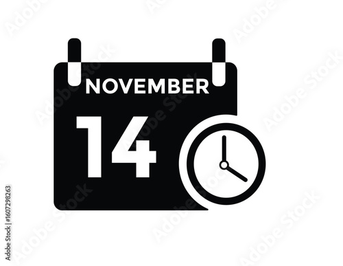 14  November, calendar date icon. 14 November Calendar Date for Deadlines or Appointment. Day, month. vector illustration.
