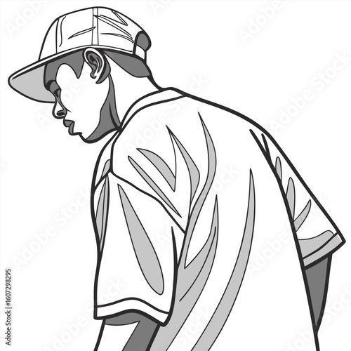 Vector flat lay of a white oversized T-shirt viewed from the side angle with realistic shadows and fabric folds stylized illustration suitable for mockups