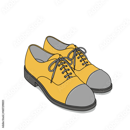 Cap toe shoes in yellow and grey color on white background  