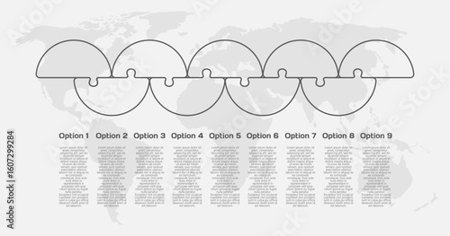 Nine steps line infographic, puzzle diagram