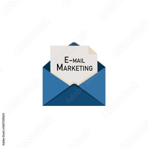 Flat envelope with email marketing text representing promotional campaign branding online business communication and email advertising concepts

