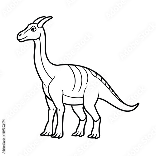 detailed outline drawing of a parasaurolophus dinosaur 