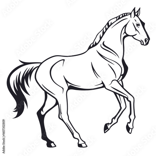 Elegant silhouette of a horse in motion against a clean white background
