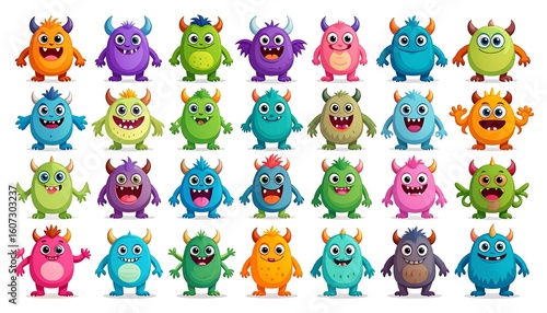 Colorful cartoon monsters in various poses