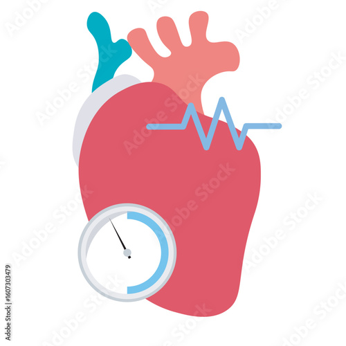 Atrial fibrillation vector art showing heart, blood pressure gauge, pulse rate, common symptoms, and related heart rhythm disorders in a clean, informative medical design. icon