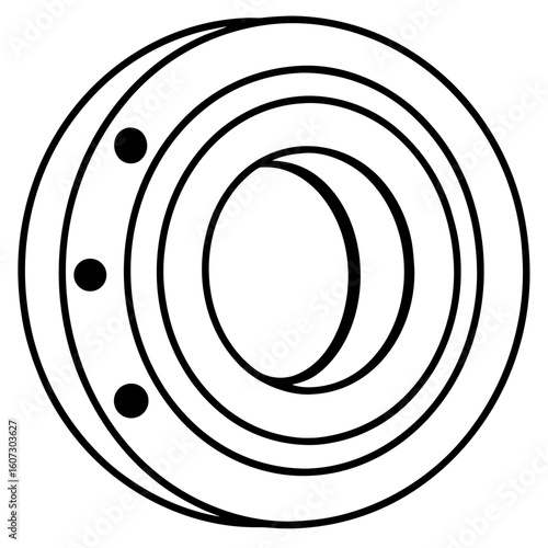 Detailed line art of a camera lens mount with screws and grooves