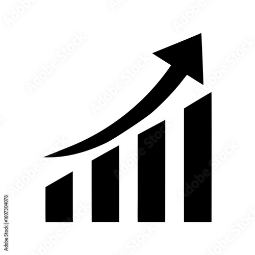 Silhouette graph with rising arrow showing finance and analytics dashboard growth