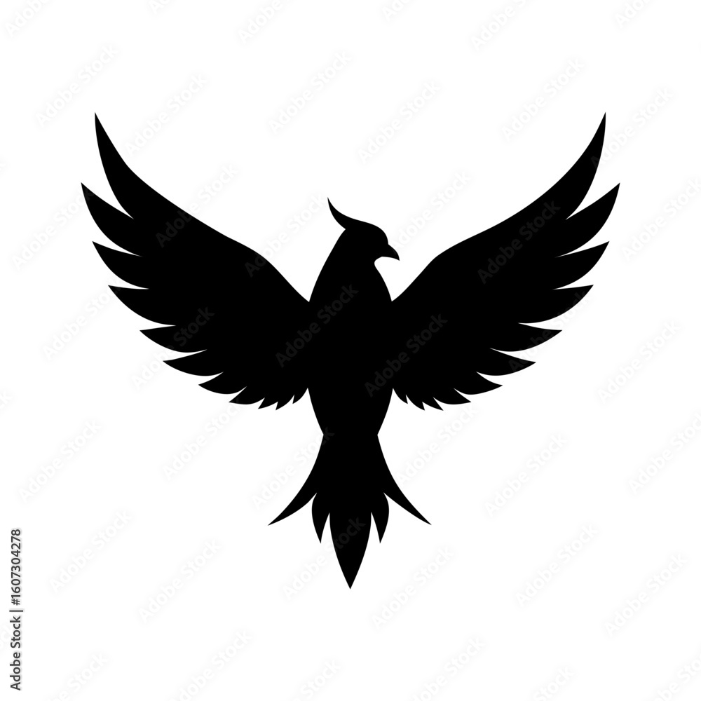 Obraz premium Silhouette of bird flying with open wings in clean nature inspired form
