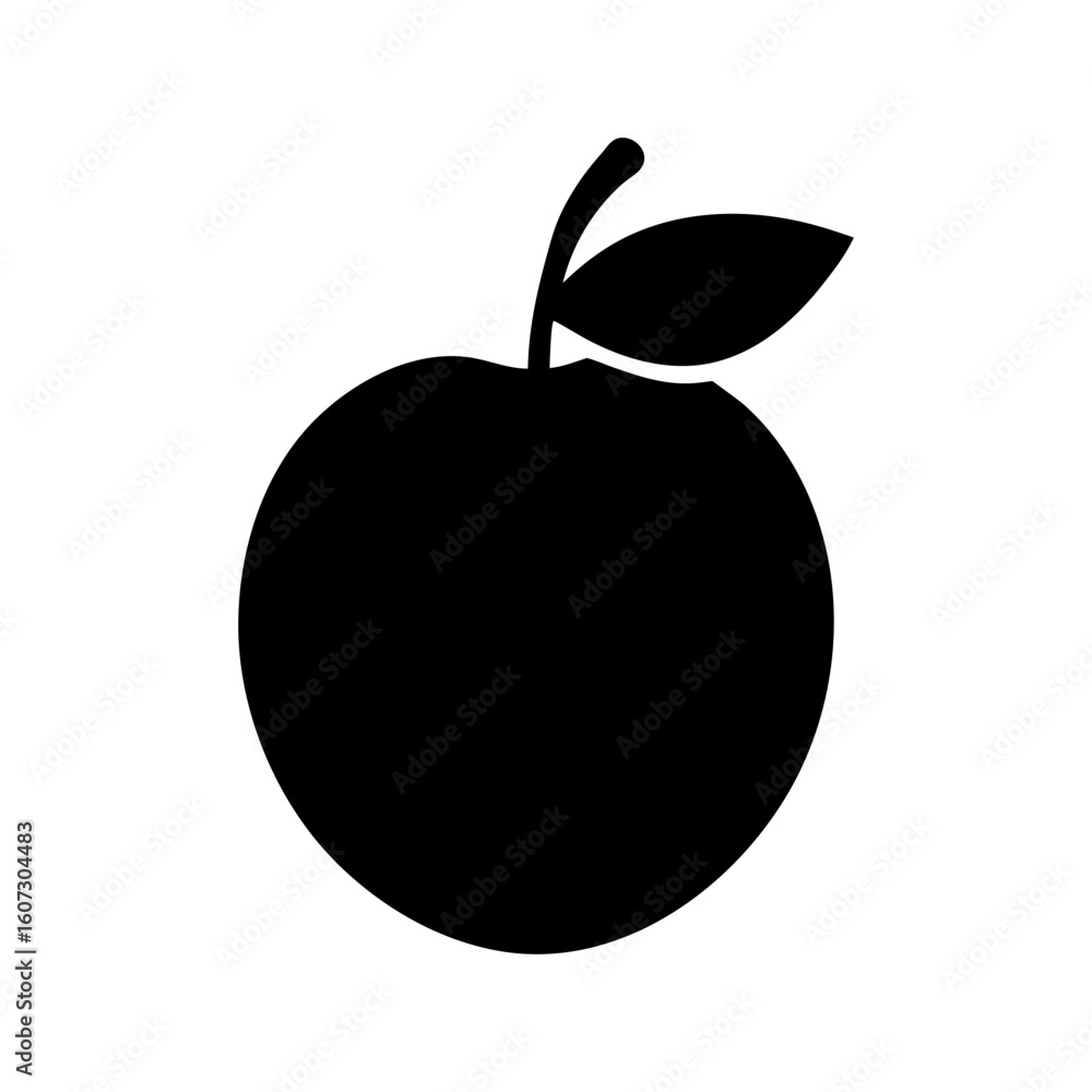 Fototapeta premium Nectarine fruit silhouette in simple flat style with clean white background