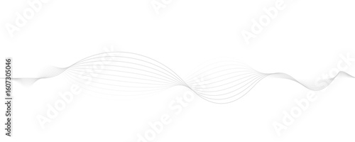 Abstract gray wave dynamic curve lines on transparent background with flowing particles. Digital energy waves technology concept. Modern backdrop design for business, presentation, banner.