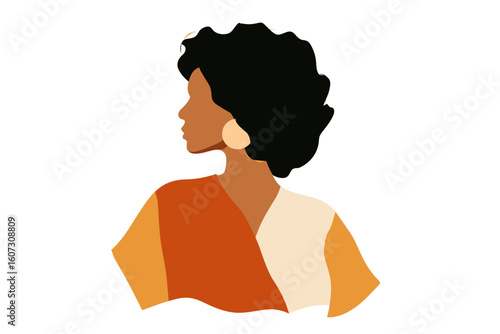 African American woman with curly hair wearing earrings in profile  
