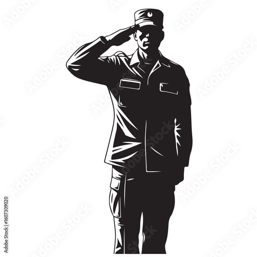 Vector illustration of a soldier saluting, representing patriotism and military service