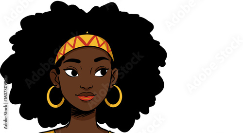 African American woman with curly hair and headband in illustration  