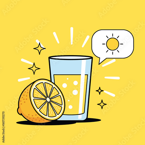 Refreshing Lemonade Illustration: Glass of Yellow Juice and Lemon Slice
