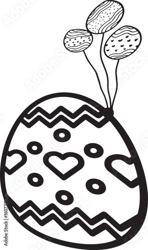 Decorated Easter Egg with Balloons - Holiday Vector Art