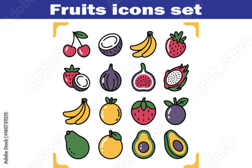 Fruits web line icons. Vegetables and berries. Editable stroke. Vector illustration