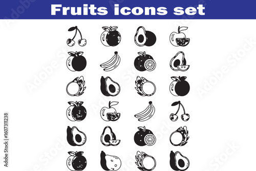 Fruits web line icons. Vegetables and berries. Editable stroke. Vector illustration