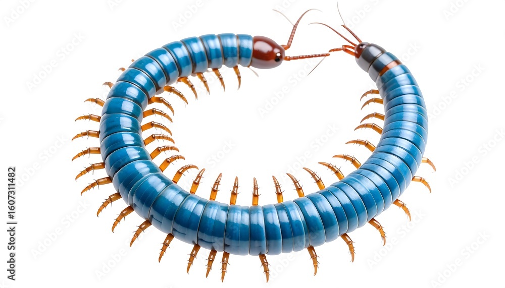 Blue centipede in circular formation against white background Blue centipede in circular formation against white background