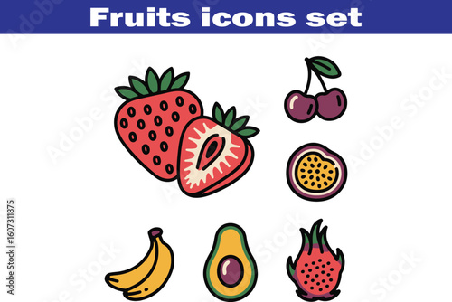 Fruits web line icons. Vegetables and berries. Editable stroke. Vector illustration