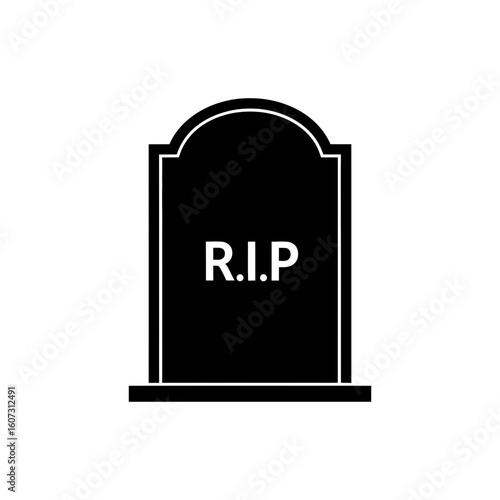 A black tombstone with the letters rip isolated on white background