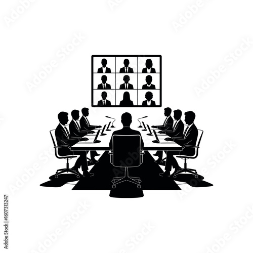 Black silhouette of business people in a video conference meeting business meeting teamwork
