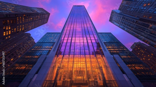Wallpaper Mural Urban skyscraper, vibrant sunset hues reflected in glass facade Torontodigital.ca