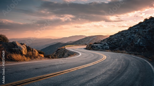 Winding mountain road at sunset (2)