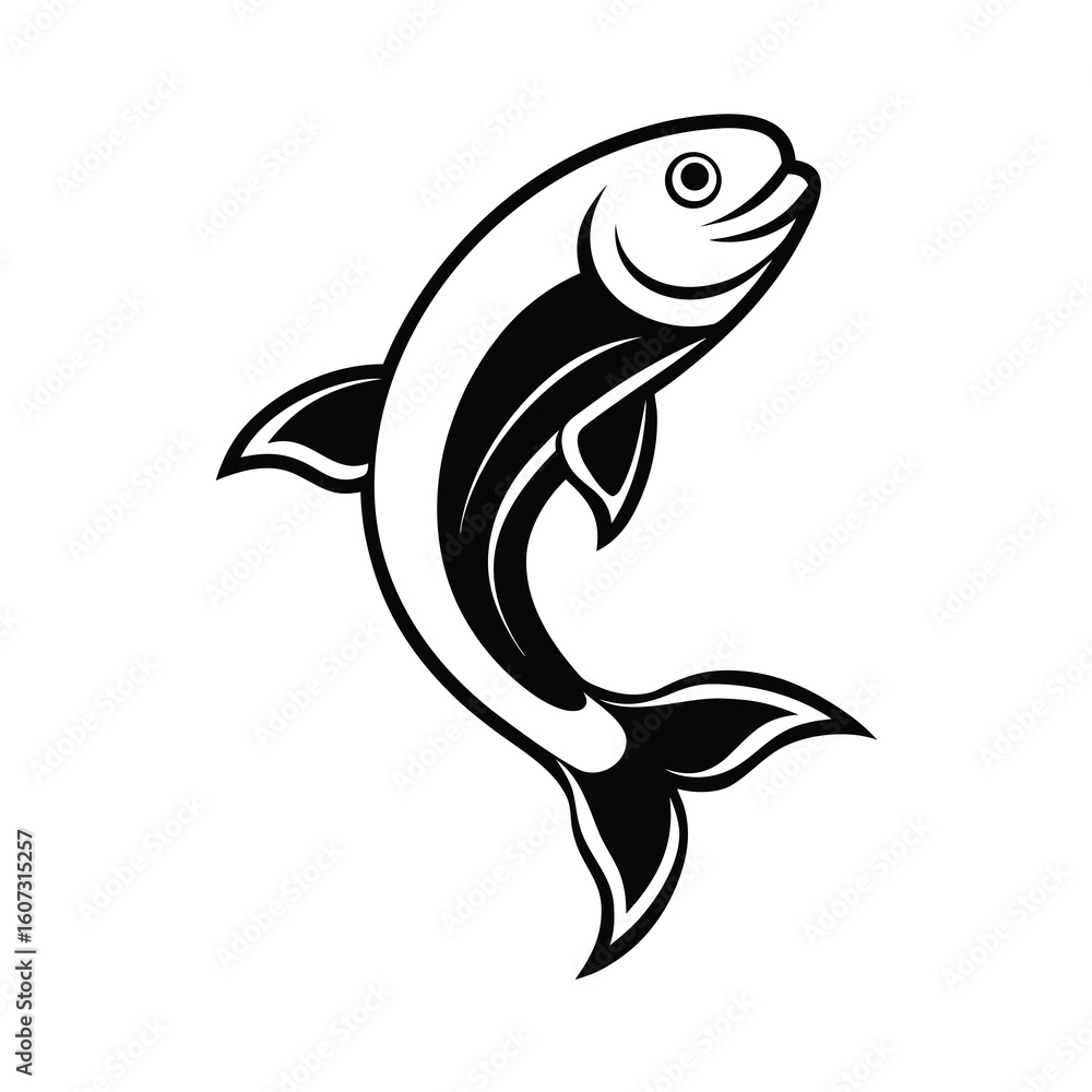 Fototapeta premium jumping salmon fish illustration black and white