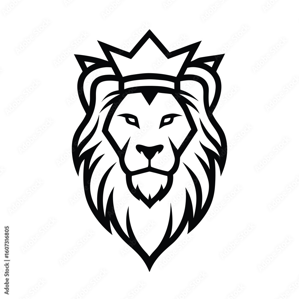 Obraz premium lion head with crown logo design vector template
