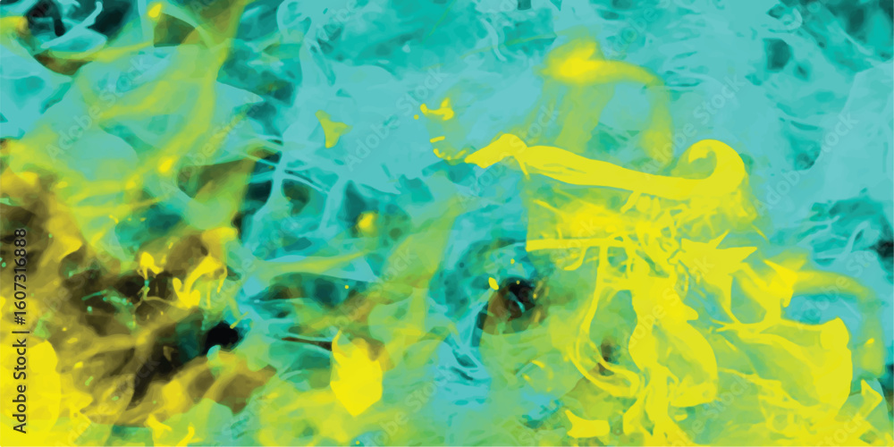 Fototapeta premium Abstract watercolor swirls and flows in teal and yellow creating a dynamic and vibrant composition suitable for backgrounds and artistic designs