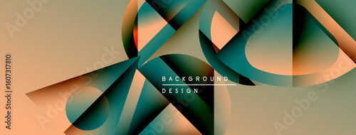 Abstract geometric shapes overlap, creating dynamic visual effect. Warm, cool colors blend seamlessly. Minimalist design suits modern applications.