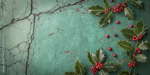 Festive Holly Berries on Cr...